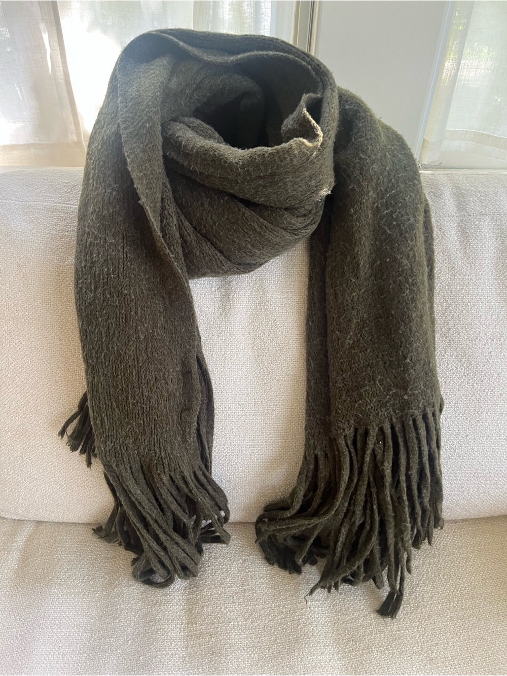 Anthropologie Olive Fringe Wrap Scarf